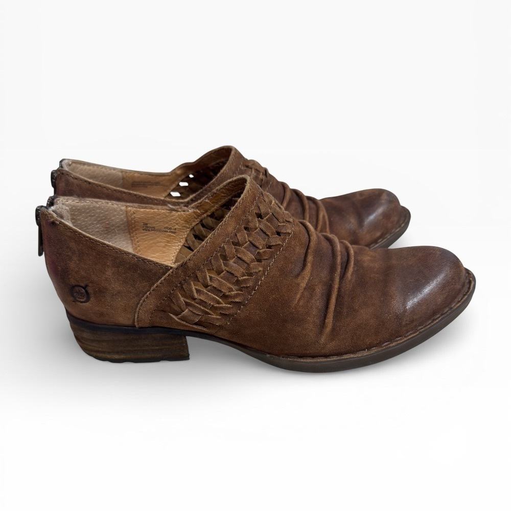 Born Katharina Distressed Brown Leather Ankle Booties Braided Detail Size US 8 - Picture 3 of 8